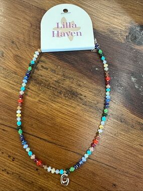 Lilla Haven Multicolor Beaded Necklace with gold ‘g’ Charm